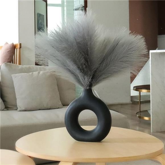 Faux Pampas Grass,7 PCS 24 inch Gray Pampas Grass Decor,7 Branches |Fluffy Stem - Picture 5 of 6